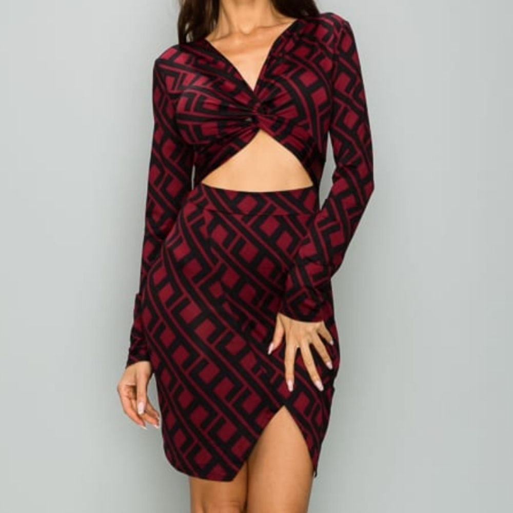 PRINT CHEST WRAP BODYCON DRESS - Picture 3 of 6
